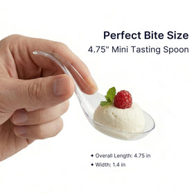 Kingrol clear plastic tasting spoons ideal for desserts and samples at events.