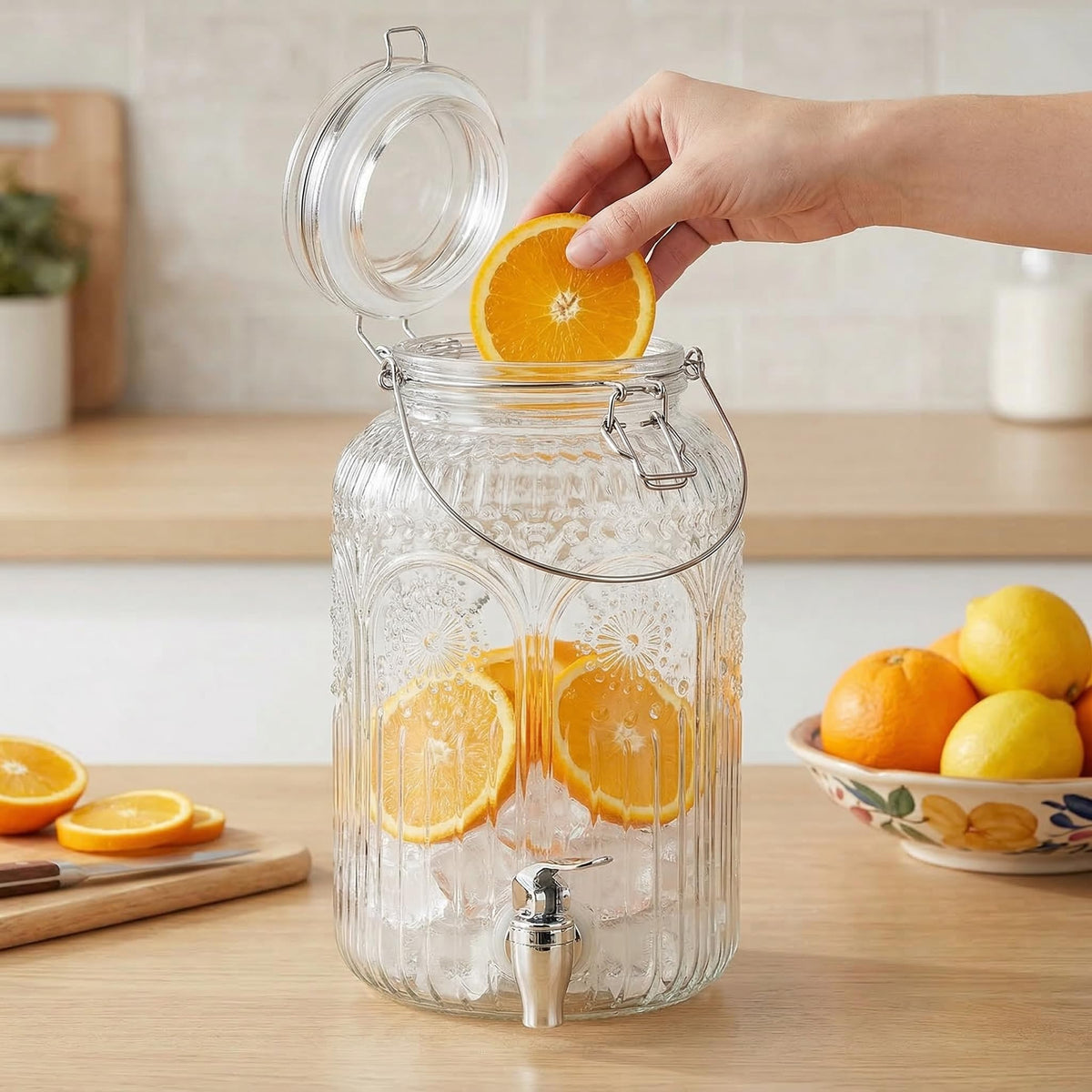 Kingrol versatile dispenser for iced tea, lemonade, and punch.