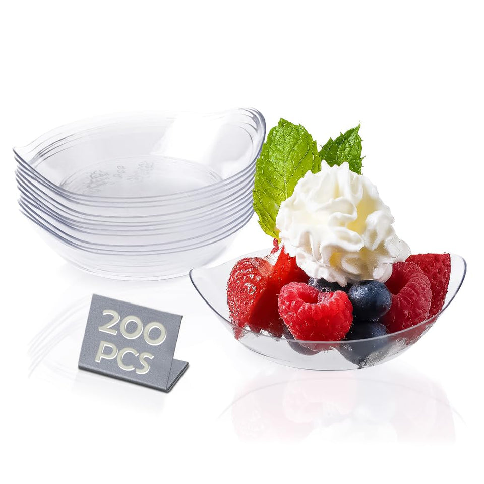Kingrol mini dessert plates top view in clear plastic for elegant tastings.
