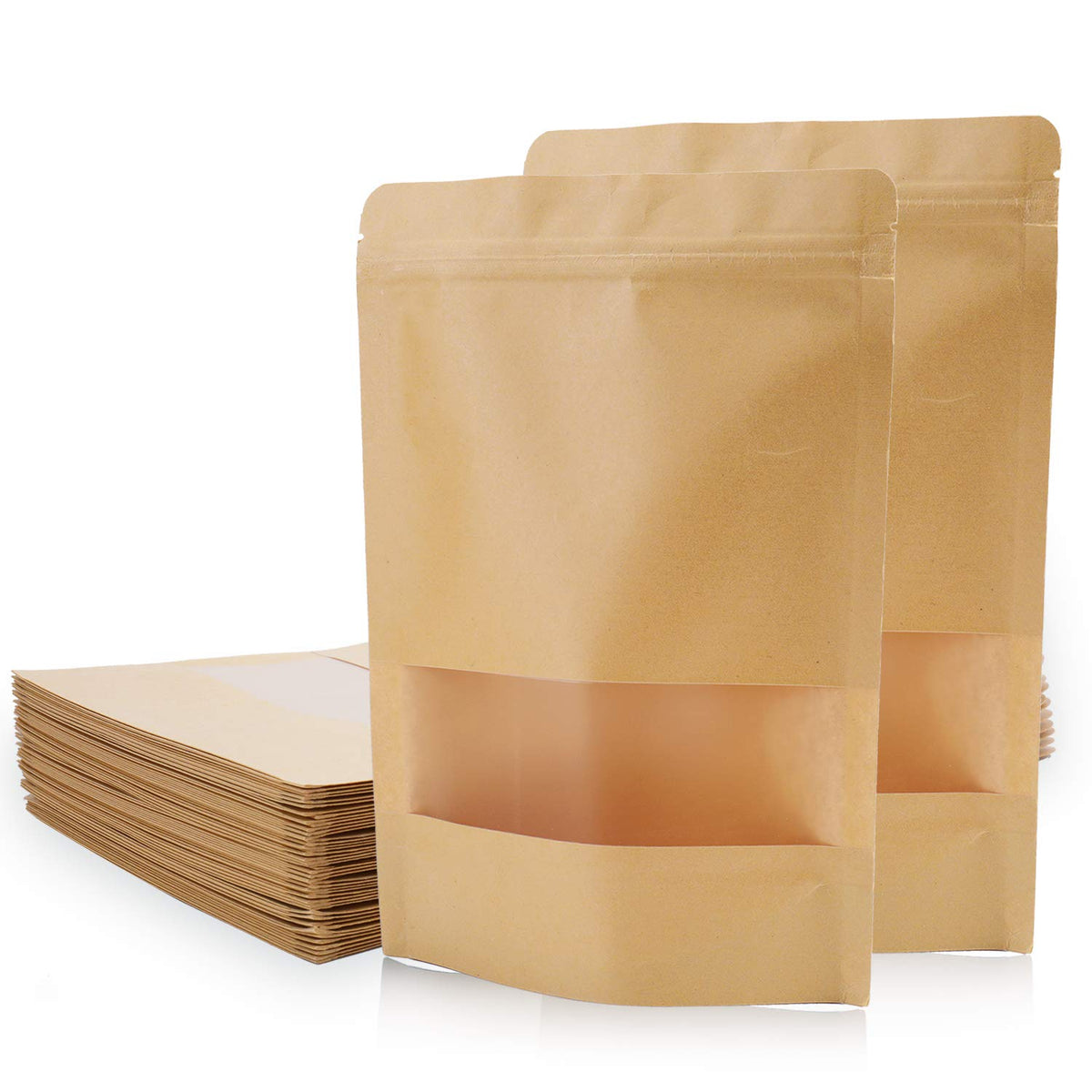 Kingrol stand-up kraft bag with window for easy content visibility.