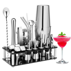 KINGROW 23-piece cocktail shaker set with dual shakers for home bartending efficiency.