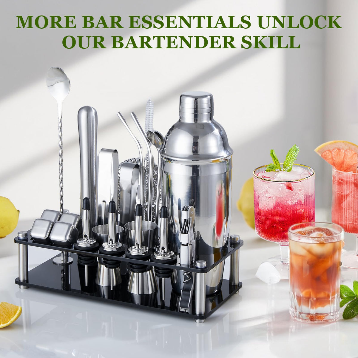 KINGROW pourers and measuring cups highlight precise pour control for cocktails.