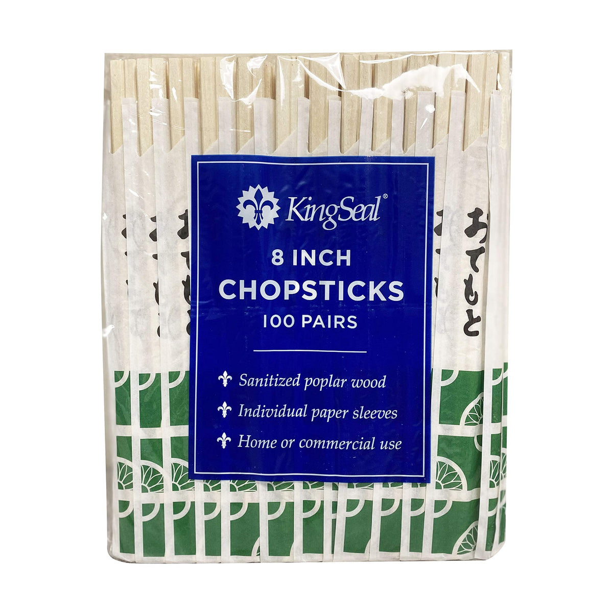 KingSeal 8 inch natural poplar chopsticks with paper sleeve for clean, everyday meals.