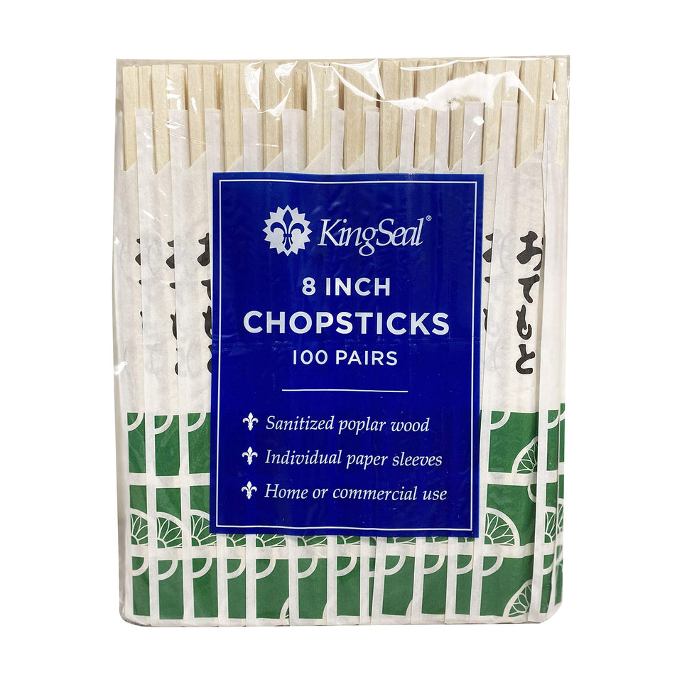 KingSeal 8 inch natural poplar chopsticks with paper sleeve for clean, everyday meals.