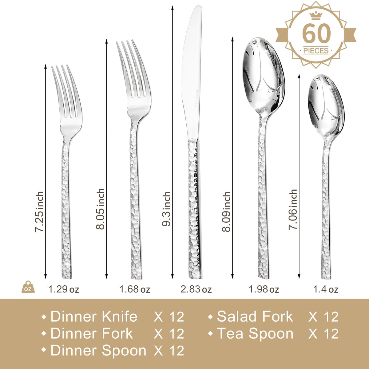 Kingstone 12 dinner knives with hammered design for precise cutting