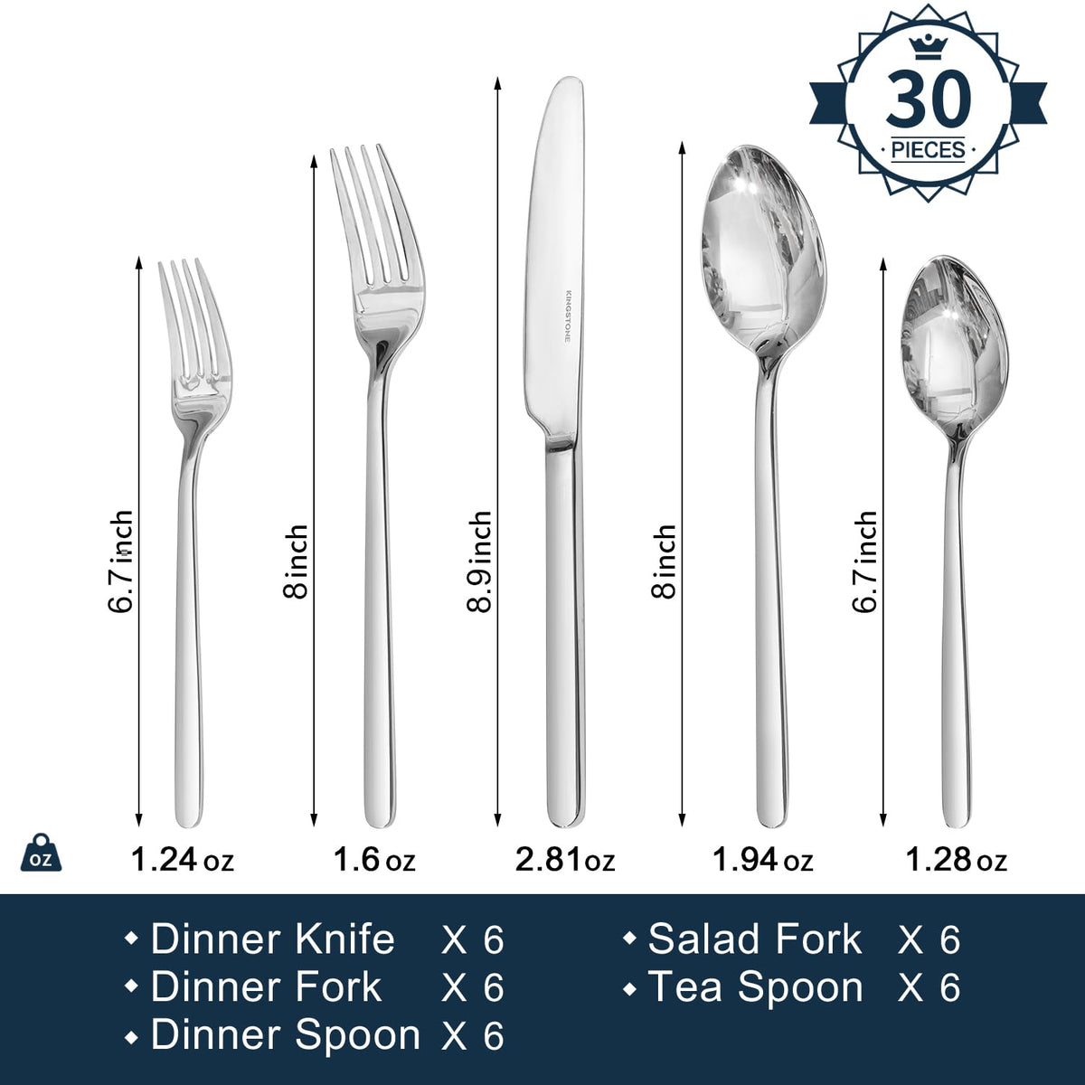 KingStone 30-piece dinner fork designed for comfortable daily use.