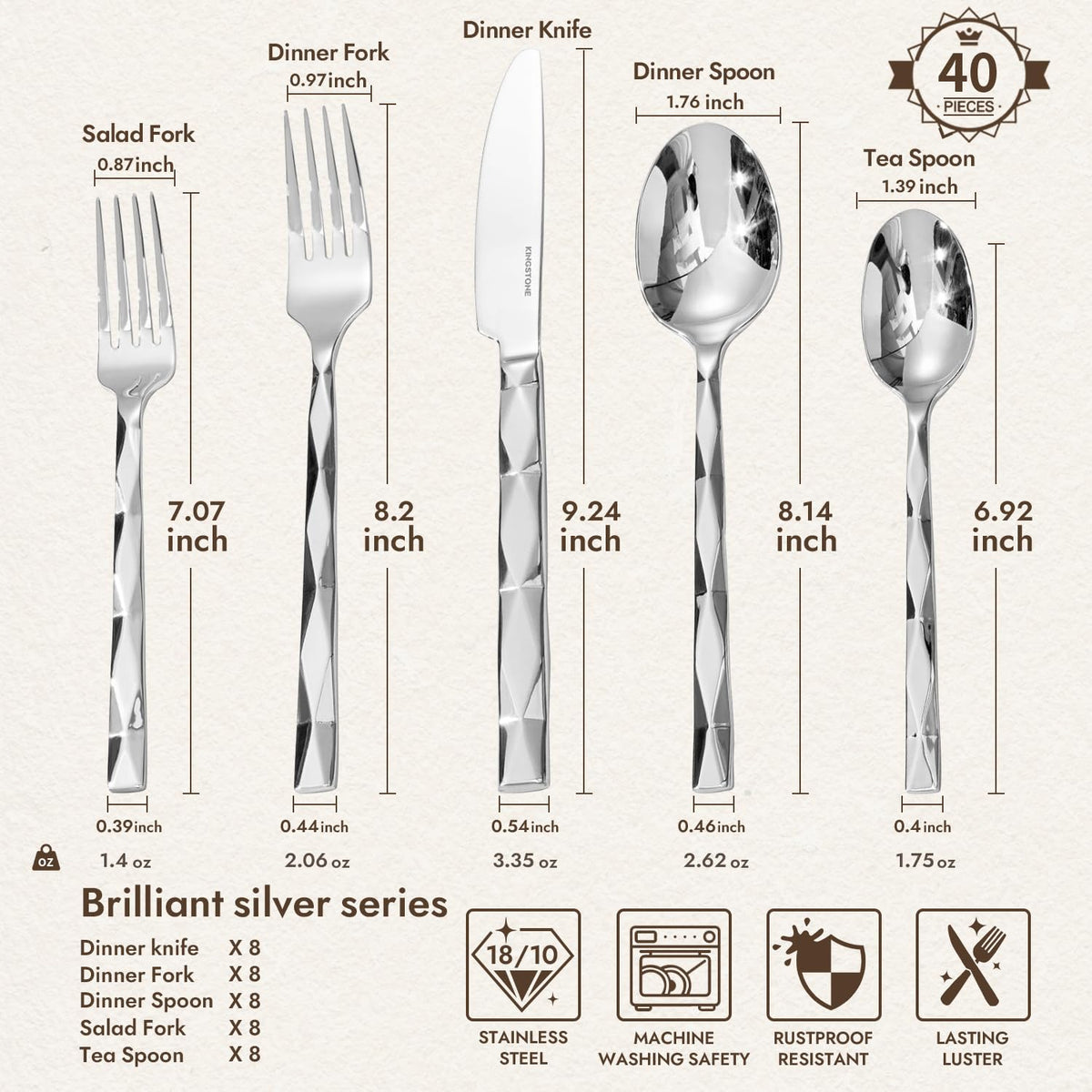 Kingstone 40-piece flatware set serves eight guests in style for everyday meals