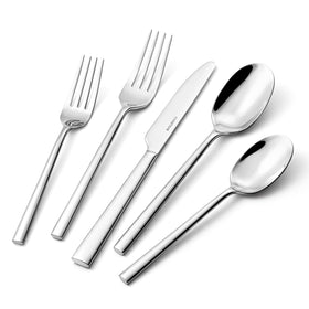 KINGSTONE 40-piece forged flatware on table, elevating daily meals with a sleek mirror finish.