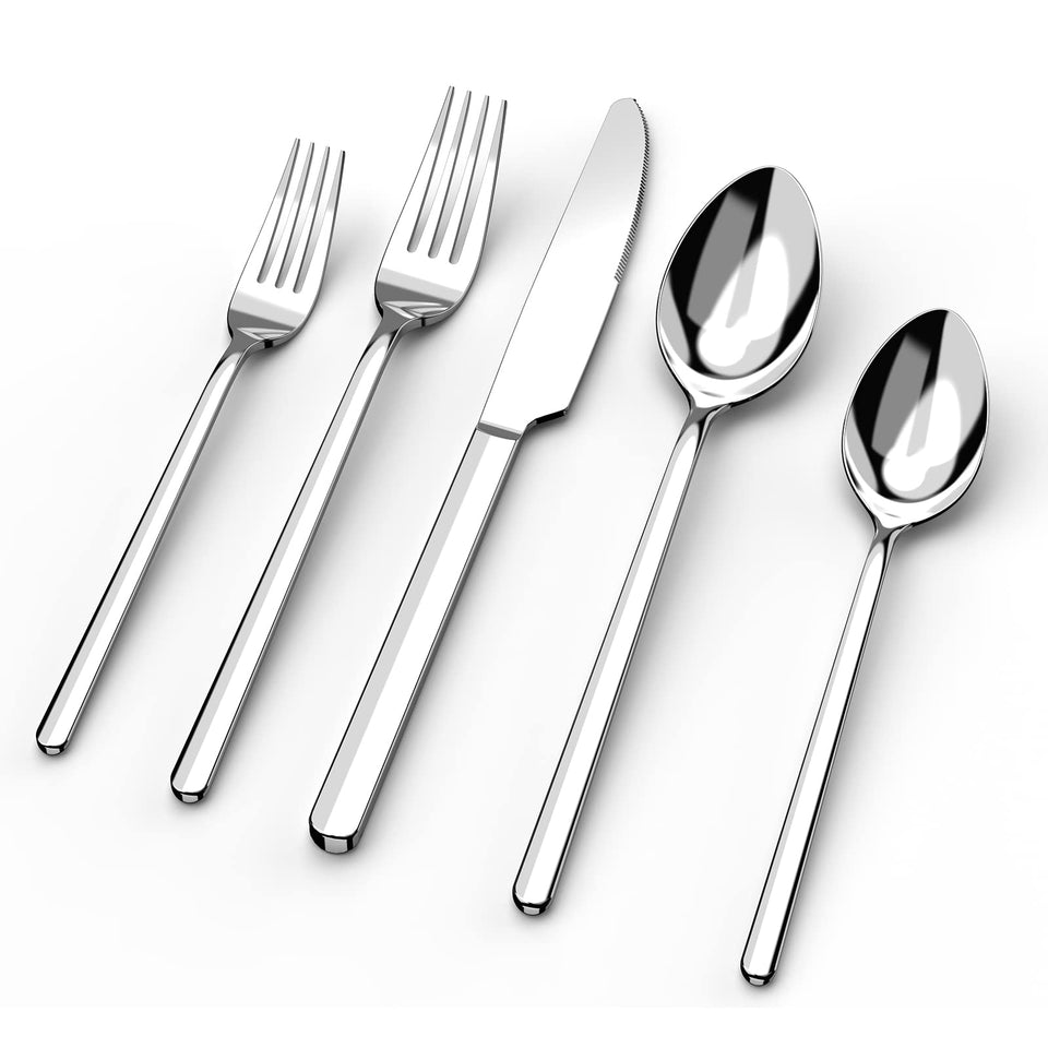 KingStone 40-piece silverware set displayed for dining service in a gleaming finish