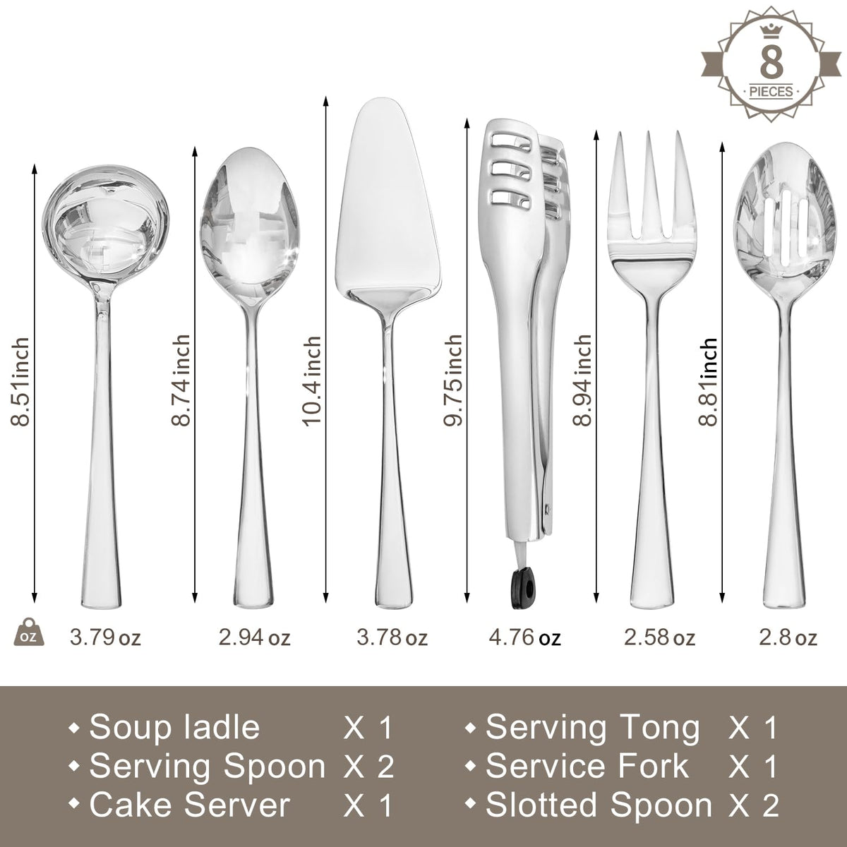 Kingstone 8-piece utensils slotted spoons drain liquid, perfect for salads.