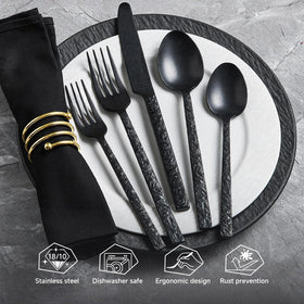 Kingstone black hammered flatware set for 4 with dinner spoons for comfortable use