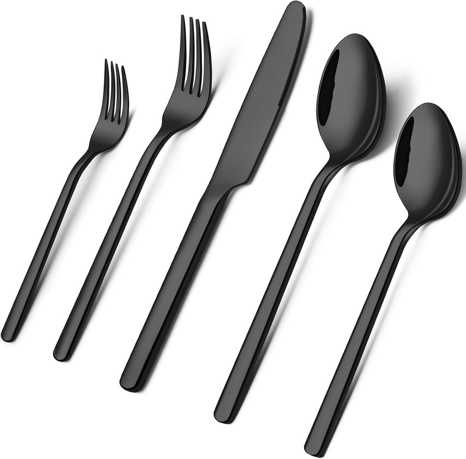 Kingstone 30-piece black silverware set for family dining and small restaurant use.