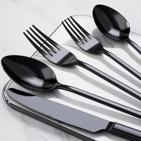 KINGSTONE black silverware set dessert spoons capture elegant curves and everyday utility.