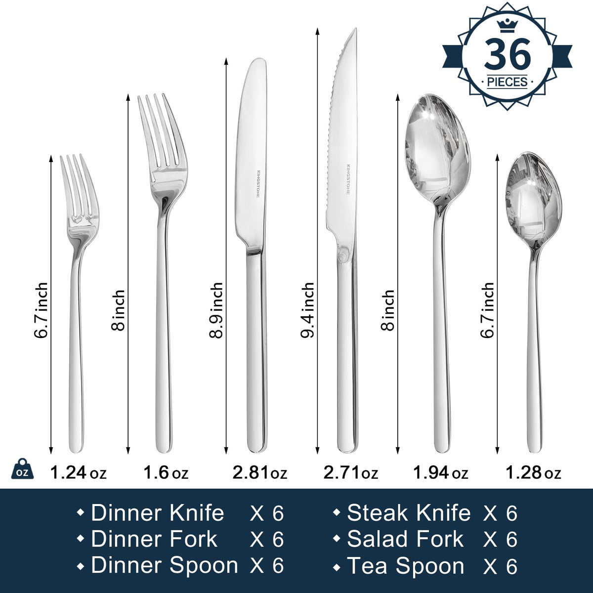 Kingstone dinner forks and spoons in polished stainless steel for durable daily use