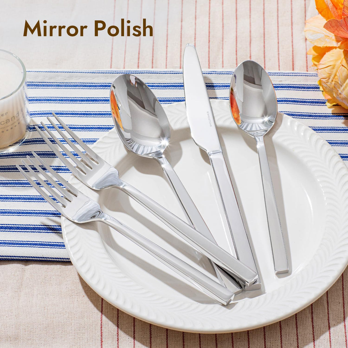KINGSTONE dishwasher-safe flatware displayed for convenient cleanup.