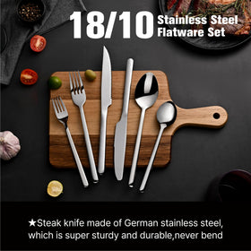 Mirror-polished handles reflect light for a modern table look.