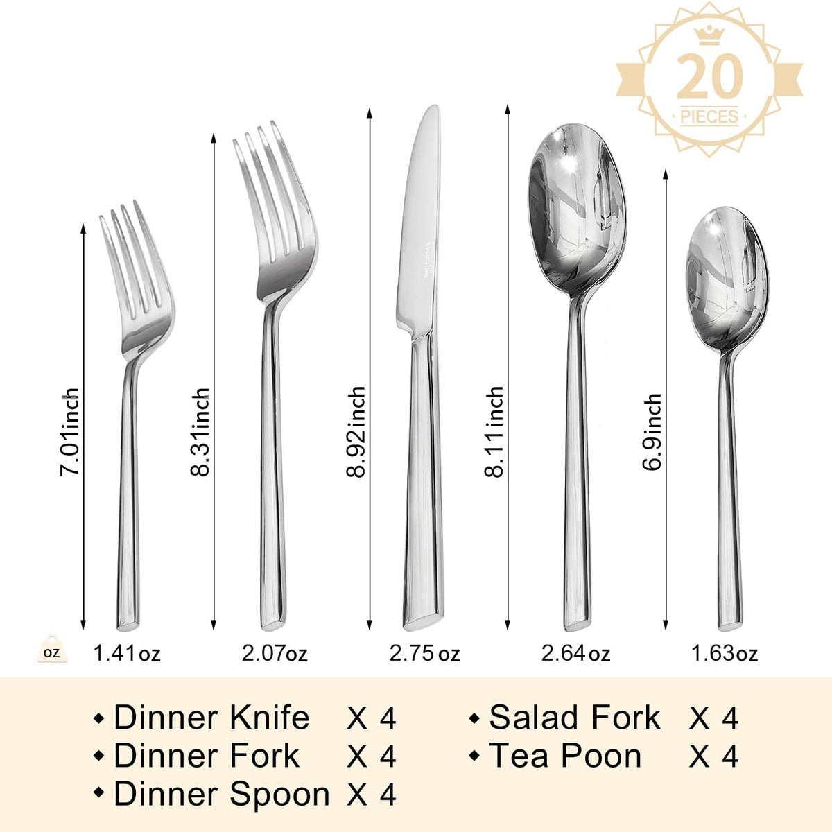 Kingstone forged 18/0 stainless steel construction emphasizes durability for daily meals.