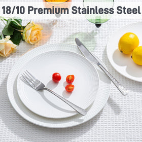 KINGSTONE hammered salad fork pairs with greens for elegant plates.
