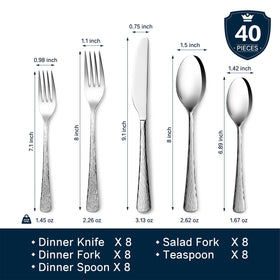 KINGSTONE hammered silverware set dinner fork with ripple-handle for everyday meals.