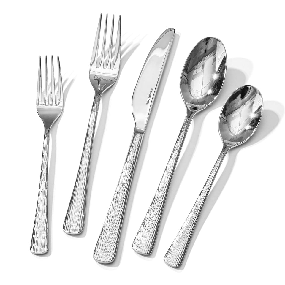 KINGSTONE hammered silverware set dinner knife with ripple-handle for formal dining.