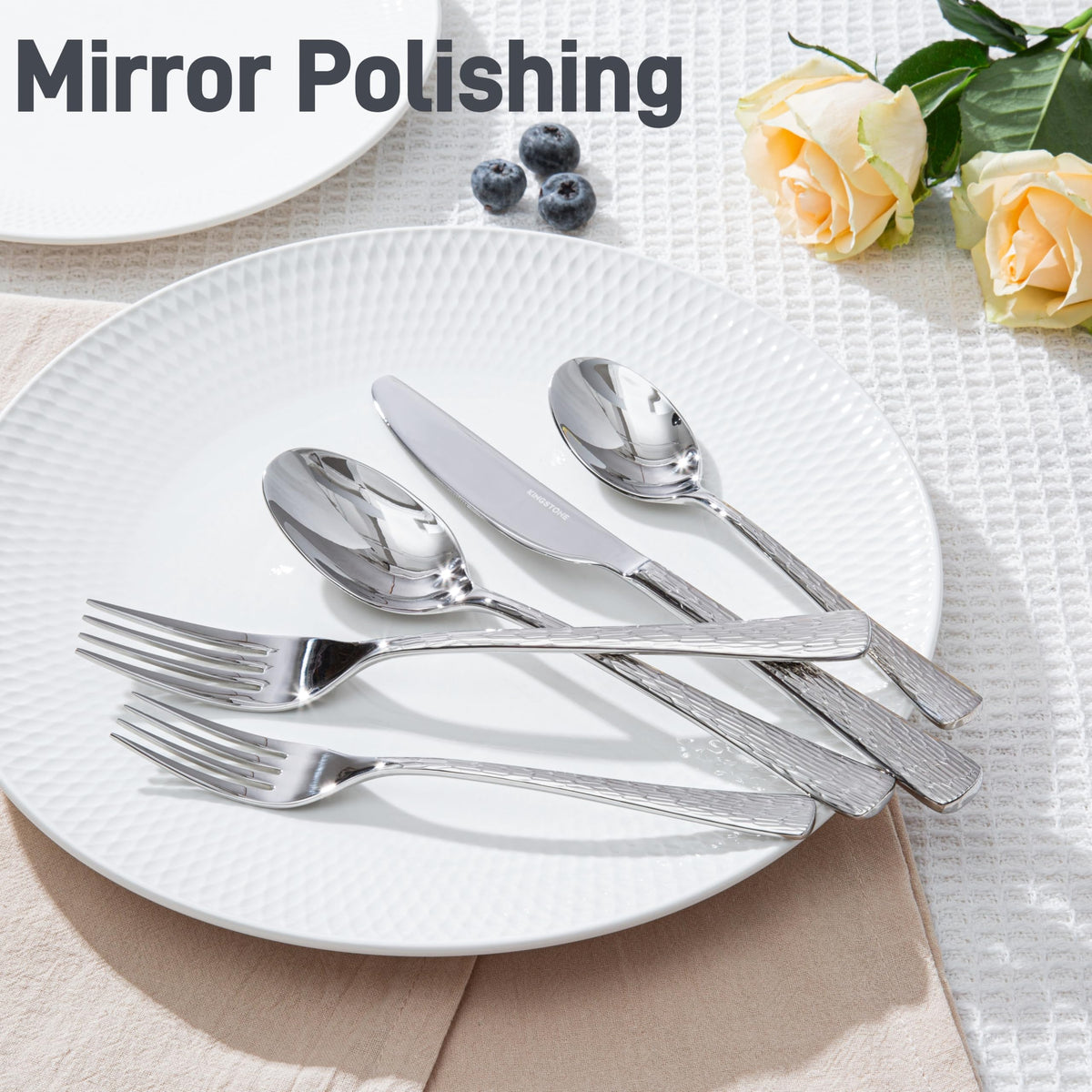 KINGSTONE hammered silverware set dinner spoon with ripple-handle for comfortable use.