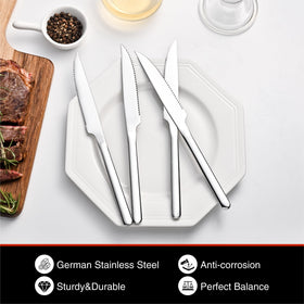 Mirror-polished blade surface reflecting light for easy cleaning and shine.