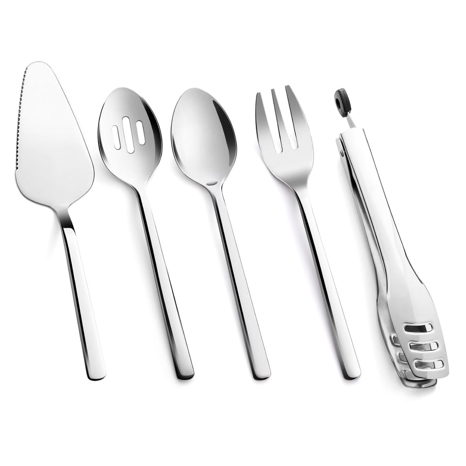Kingstone five-piece serving set with mirror-polished finish for buffet presentations