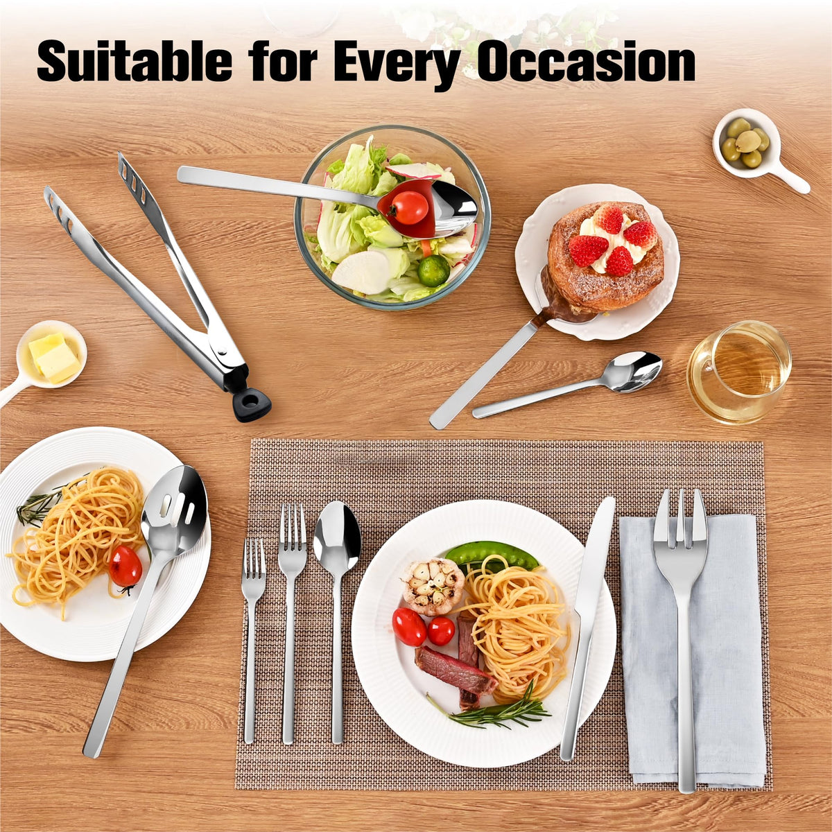 KINGSTONE serving utensils with mirror finish for elegant table presentation.