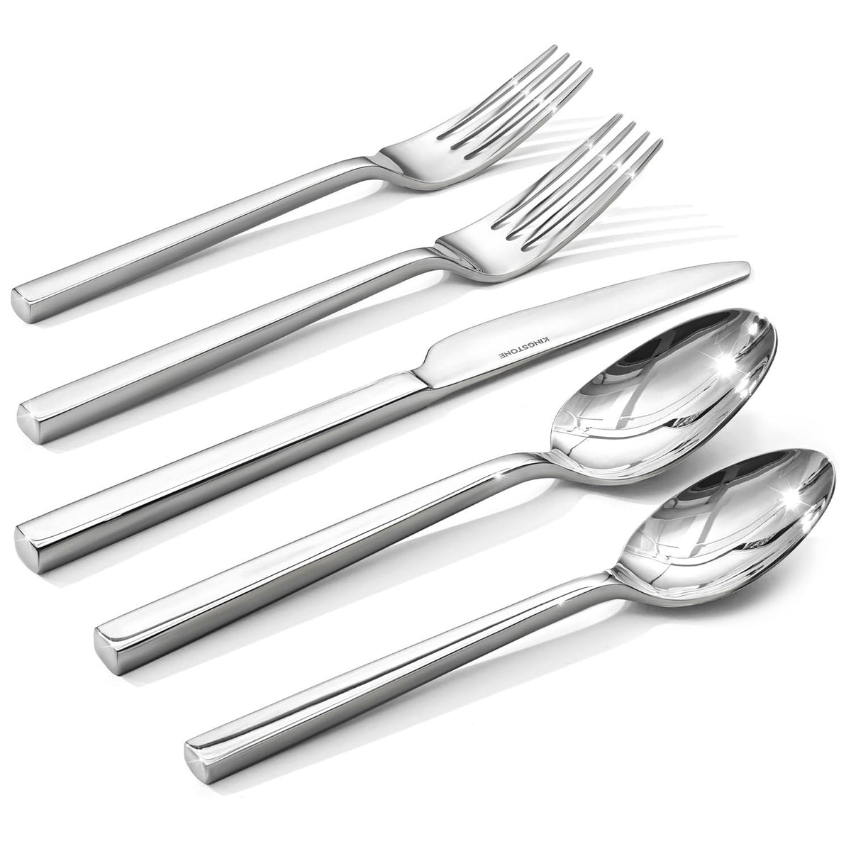 KINGSTONE 40-piece silverware set laid out for a complete table setting, ideal for entertaining.