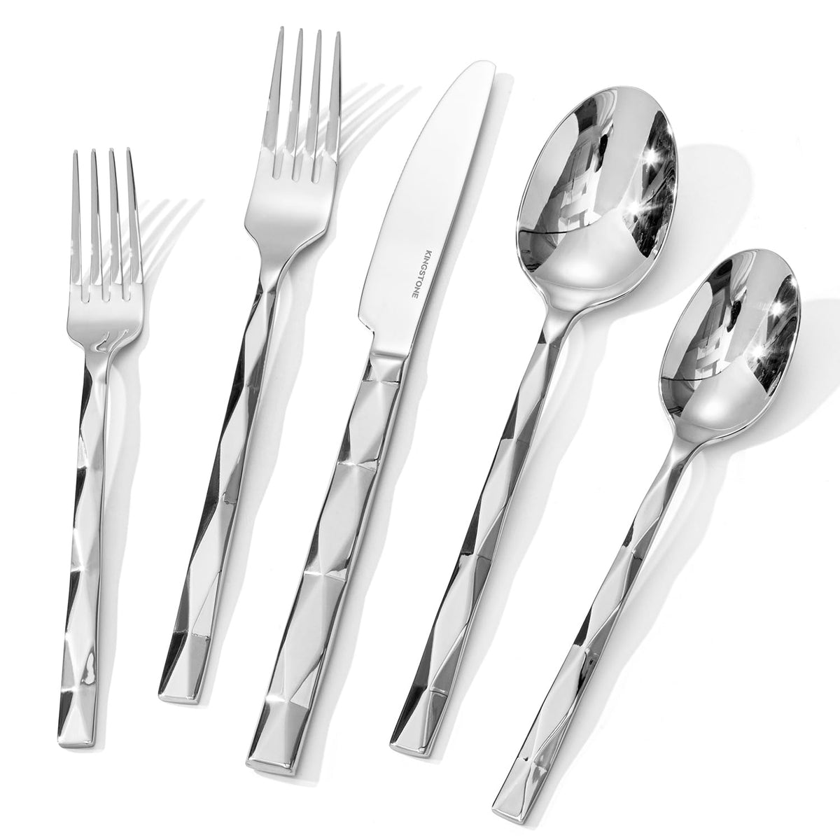 Kingstone diamond-cut-handle silverware adds luxury to meals with a gleaming finish
