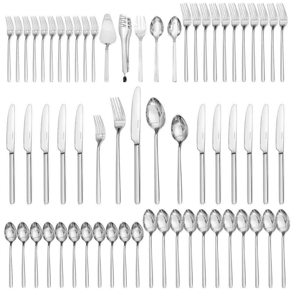 KINGSTONE silverware set serving utensils on table for everyday dining.