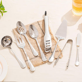 KINGSTONE teardrop serving tongs with comfortable grip for family meals.