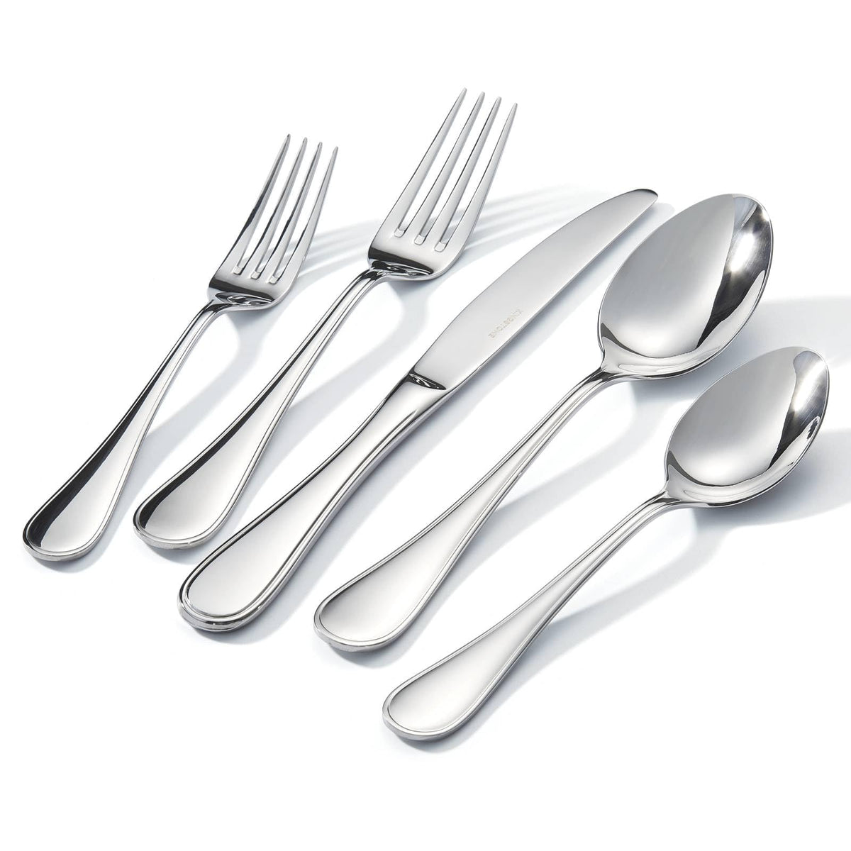 KINGSTONE teardrop dinner fork on table, showcasing durable, refined grip for everyday meals.