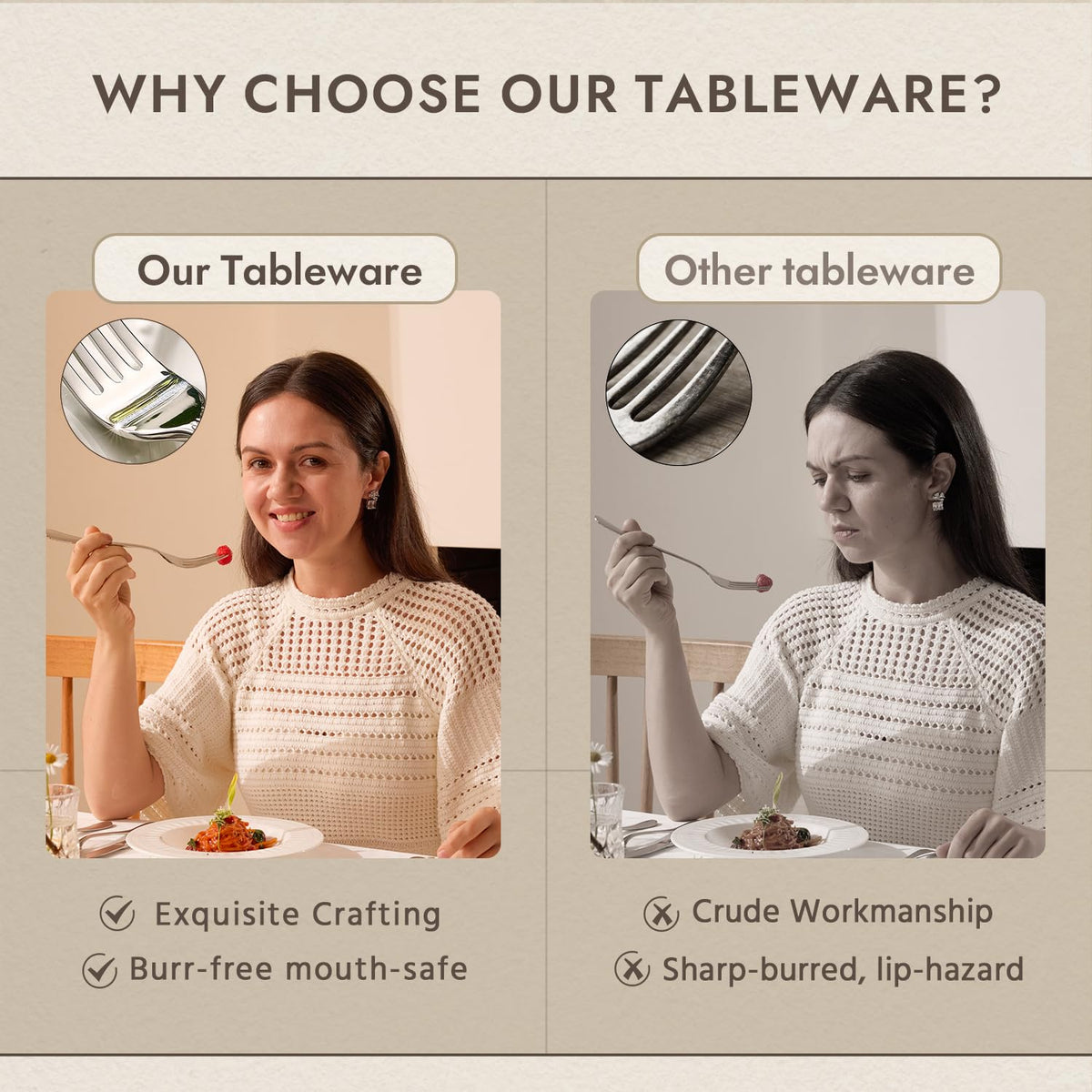Kingstone teardrop silverware hand-feel emphasizes comfortable weight.