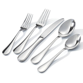 Kingstone teardrop silverware set for 12 with a mirror finish and durable 18/10 steel.