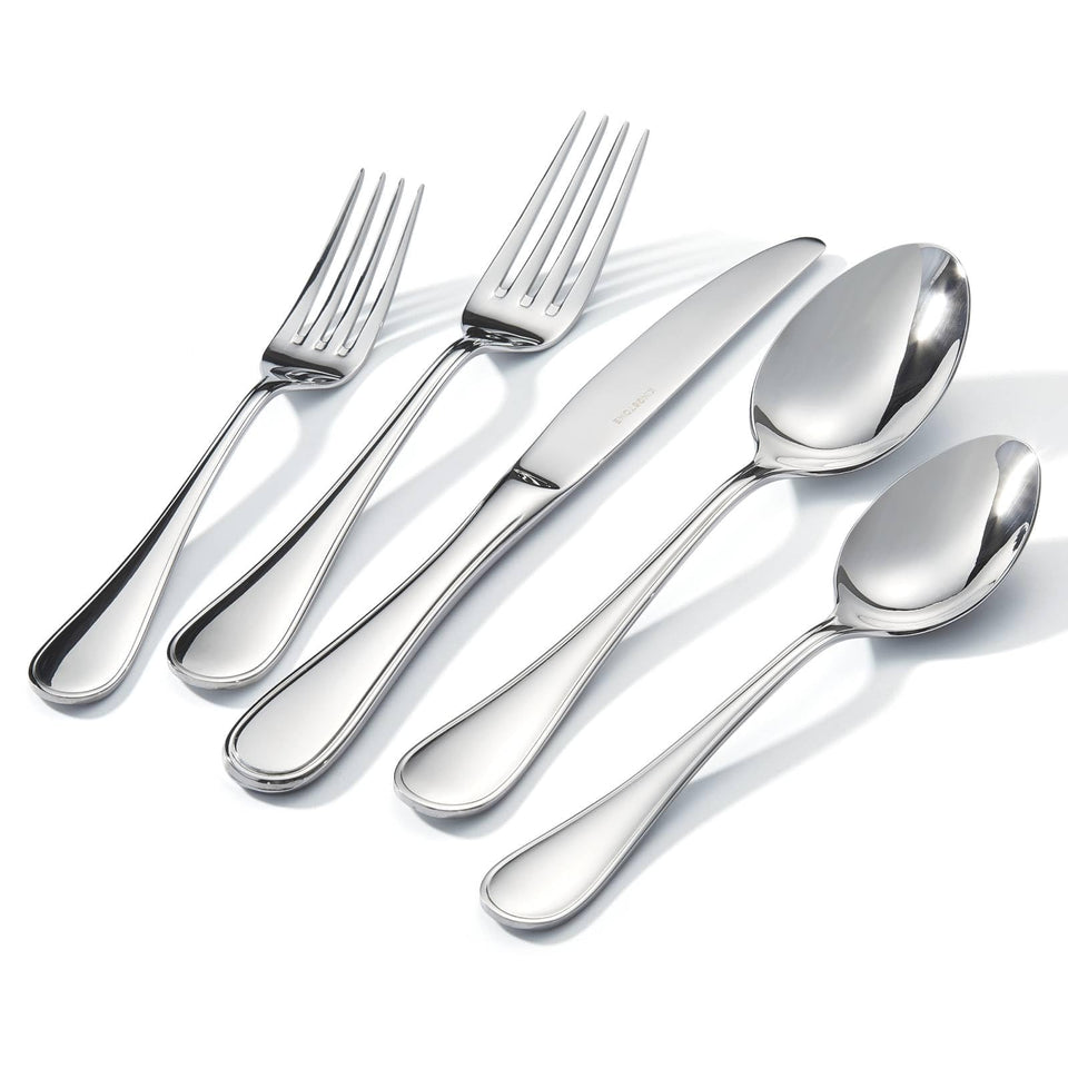 Kingstone teardrop silverware set for 12 with a mirror finish and durable 18/10 steel.