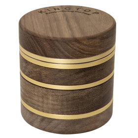 Kingtop 2.5 inch grinder front view in walnut and aluminum for home spice grinding.