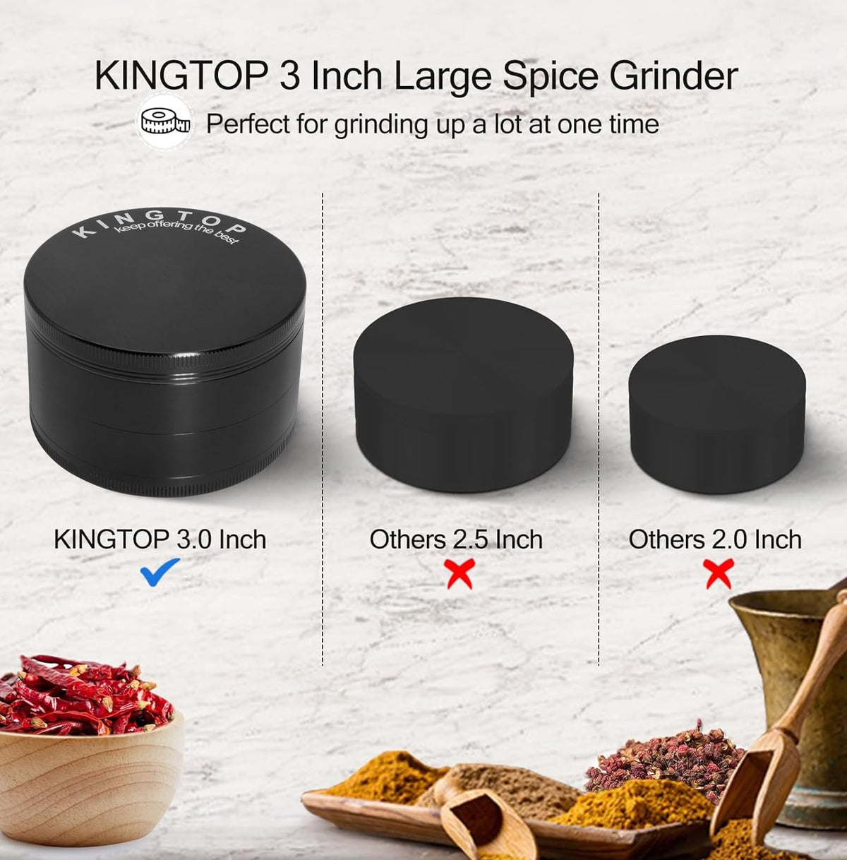 KINGTOP diamond-teeth closeup reveals sharp teeth for efficient, even spice grinding.