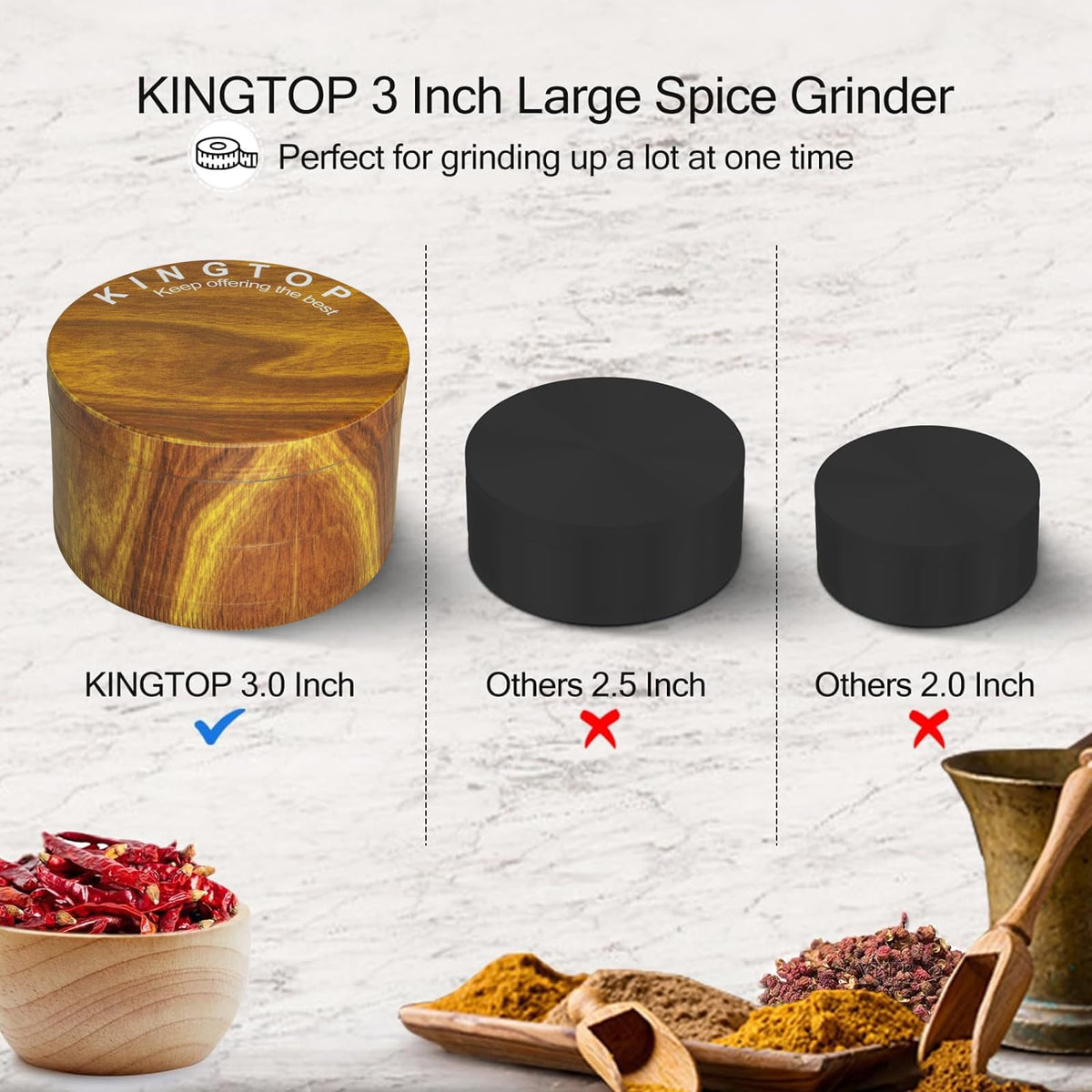 KINGTOP grinder teeth close-up shows diamond-sharp blades for efficient grinding.