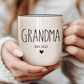 Kinkiii Grandparents mugs featuring Grandma and Grandpa text for daily coffee.