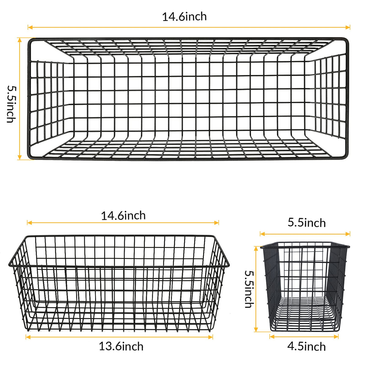 Kinlink wall basket side view showing sturdy metal wire and compact storage.