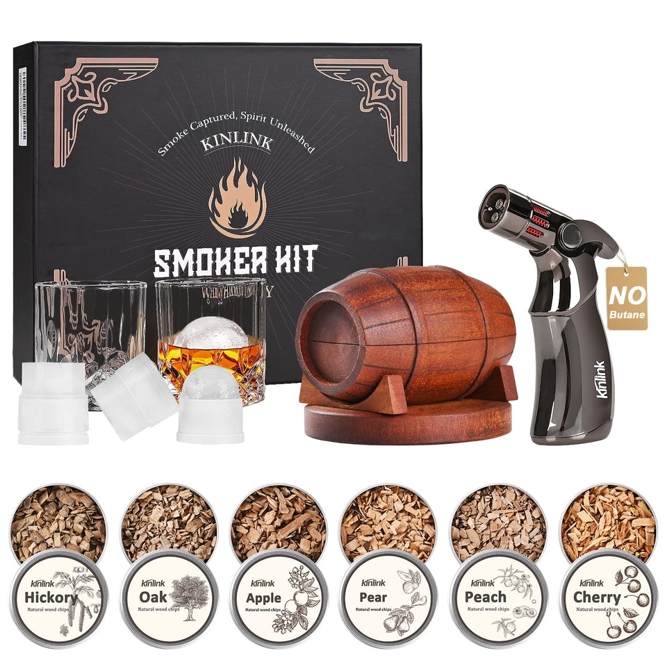 Kinlink whiskey smoker kit with torch for rich, aromatic cocktails.