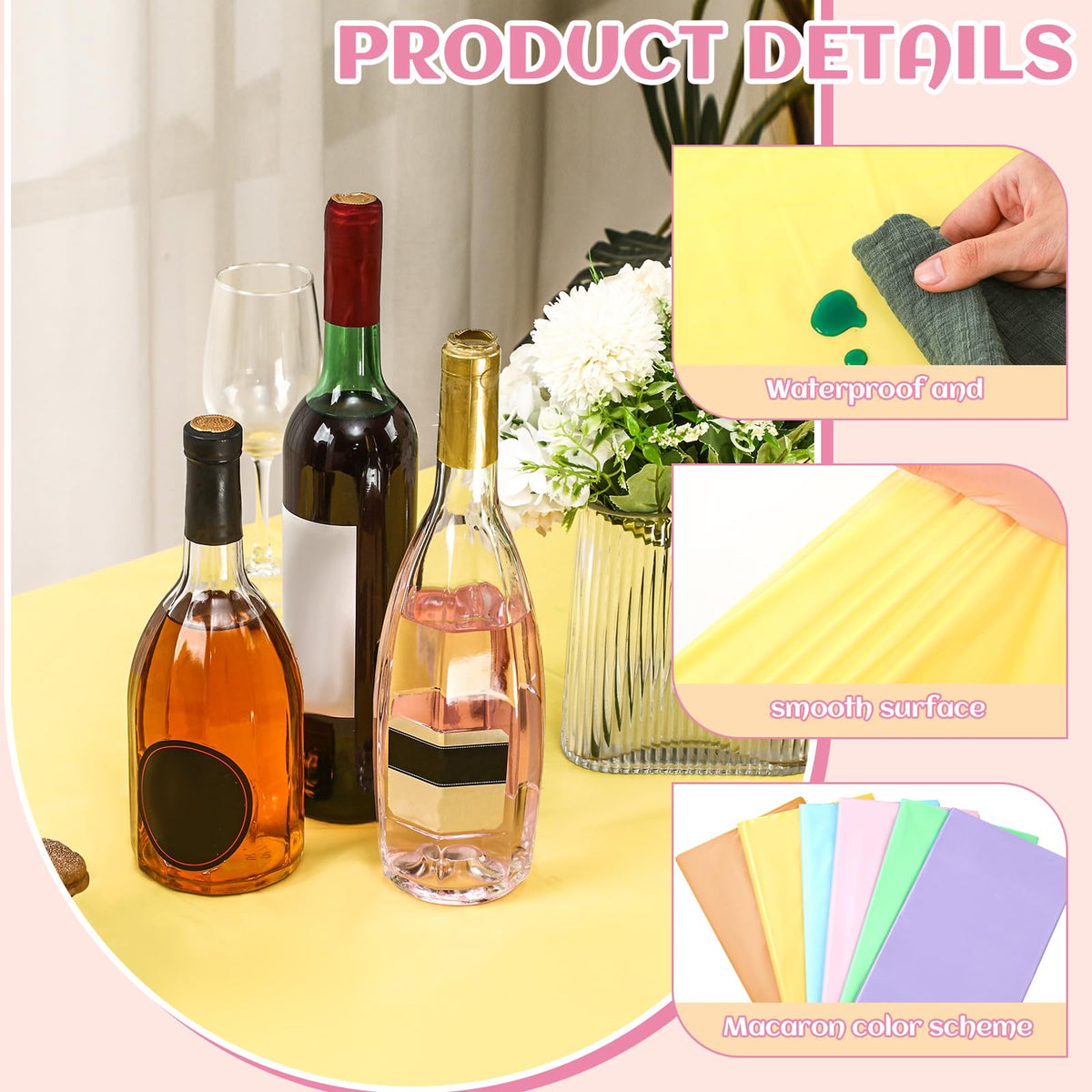 Kinlop pastel tablecloth shows waterproof, dirt-resistant surface during a spill