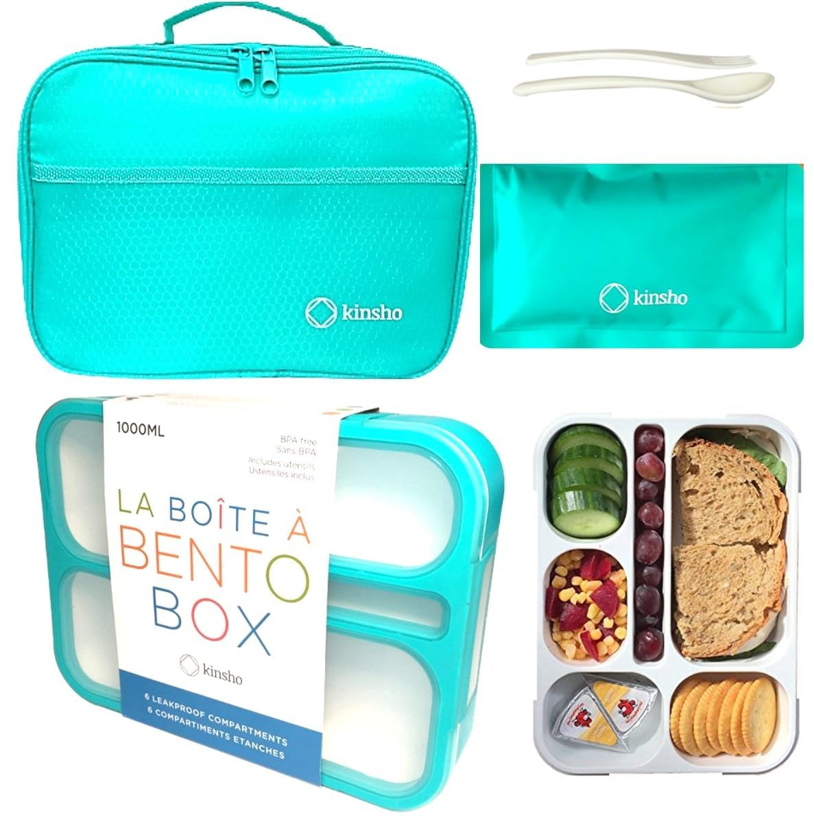 Kinsho camo lunch box teal front view, ideal for daily school meals.