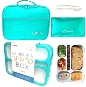 Kinsho camo lunch box teal front view, ideal for daily school meals.