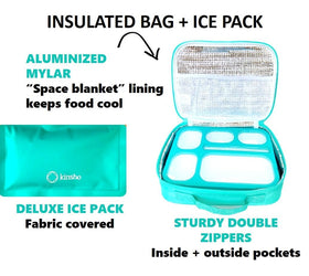 Kinsho camo lunch box teal opened to show three compartments for portion control.