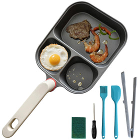 KINSUDA 9.25-inch titanium divided egg pan with three wells for versatile breakfasts.