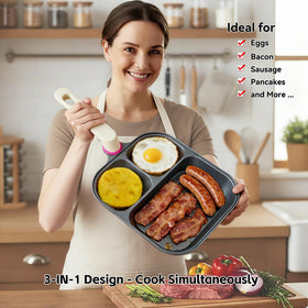 KINSUDA divided pan shows square compartment ideal for bacon and sides.