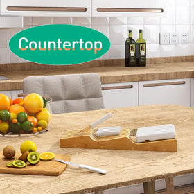 Kiplant bamboo knife block in-drawer adds natural charm and easy access.