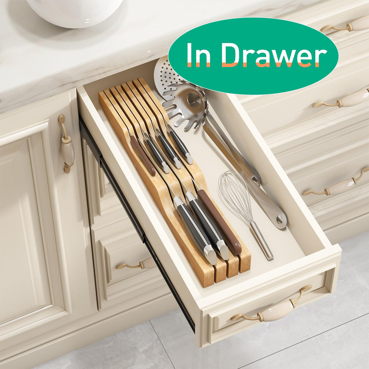 Kiplant bamboo knife holder for seven knives keeping blades organized and accessible.